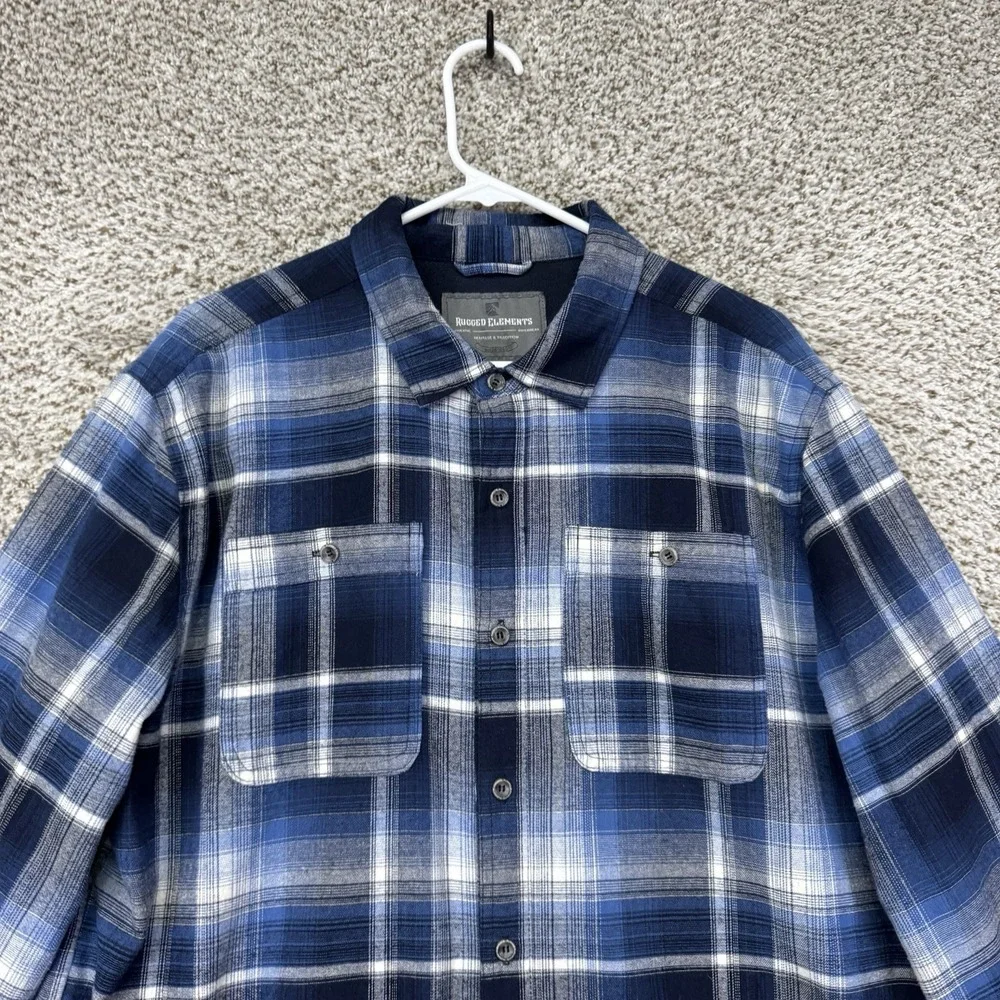 Rugged Elements Shirt Jacket Men's Large Blue Plaid Shacket Flannel Button‎ Up